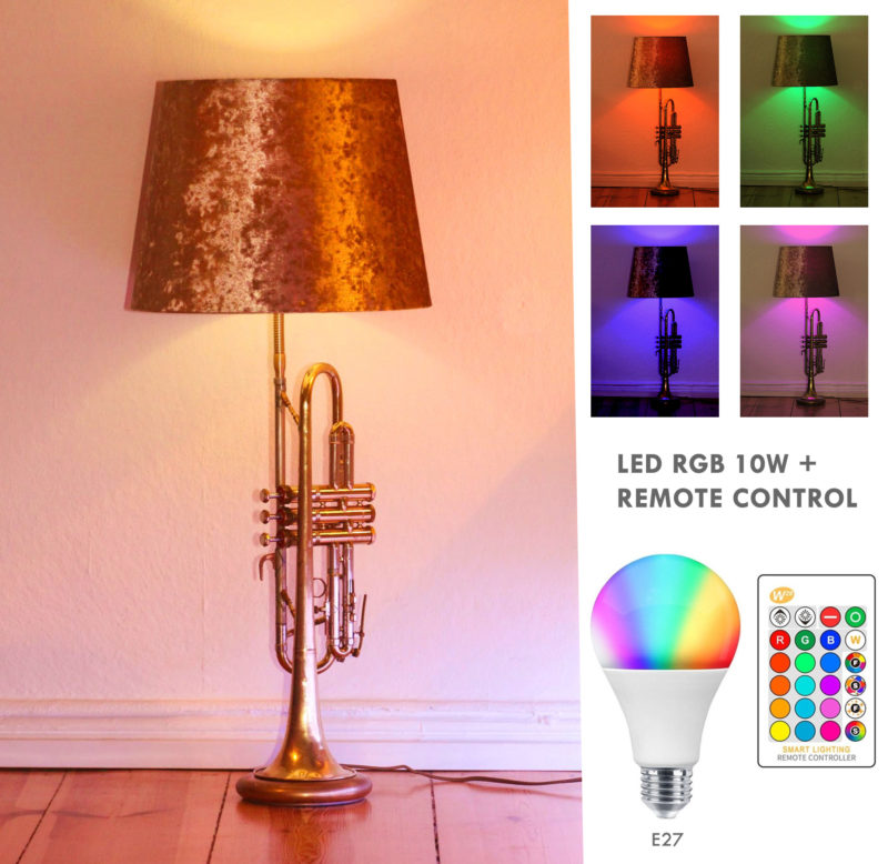 Trompetenlampe Stehlampe Gold LED (RGB) + Fernbedienung