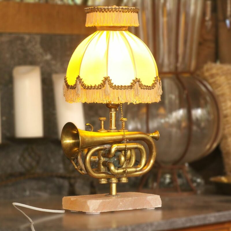 Trumpet lamp table lamp salt block fringes vintage retro 32